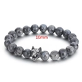 Mens beaded bracelet with 10mm grey labradorite stones and antique silver wolf head charm - 10mm / Grey (10mm Labradorite)