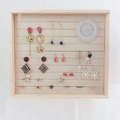 Solid wood jewelry storage box with slots for earrings and rings behind glass - 28x32CM Full Ring Linen