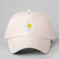 Pink adjustable cotton baseball cap with daisy embroidery and curved brim for women - One Size / Beige