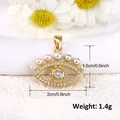 Detail view of gold evil eye pendant with pearls and crystals including size measurements - A0265-Classic Zircon Evil Eye