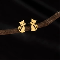 Minimalist cat stud earrings in golden finish with detailed hollow animal design - 753 Gold