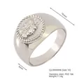 Silver stainless steel signet ring with vintage portrait relief and brushed finish - US 10 / Steel