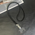 Luxurious black rhinestone crossbody phone strap with silver metal clasp and clear connector - Black