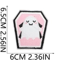 Detailed embroidery patch showing dimensions of a cute pink ghost in a coffin shape - No.9 (Large)
