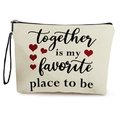 Kosmetiktasche aus Canvas mit schwarzem Schriftzug und kleinen roten Herzen - 17*25cm / Stil 3: Together is my favorite place to be
