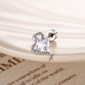 Silver snake-shaped earring with square cubic zirconia stone in a minimalist punk style - White (Single Piece)