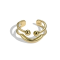 Minimalist double-layered S925 sterling silver ring with golden finish and ball accents - Adjustable Open / Gold