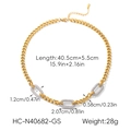 Detailed size parameters for a gold Cuban chain necklace with sparkling zircon pavé links - Two-tone Gold and Silver Inlaid Style (HC-N40682-GS)