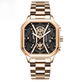 POEDAGAR multifunctional men's watch in rose gold and black with octagonal bezel - Gold Case Black Dial Gold Steel Strap