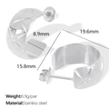 Silver stainless steel C-shaped hoop earrings with quilted pattern and 19.6mm height - Large / Silver