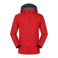 Waterproof red softshell hooded jacket with zipper pockets for men and women - S / Red