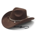 Sombrero vaquero de fieltro marrón oscuro con banda étnica y adornos de caracolas - M (56-58cm) / Marrón