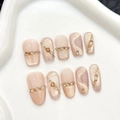 Luxuriöse handgefertigte Press-on-Nägel mit Champagner-Cat-Eye-Effekt und 3D-Strass - XS / Orientalischer Stil (810)