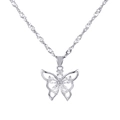 Silver butterfly pendant necklace with sparkling zircon crystals and water wave chain - Five Marquise Zircon Butterfly Style (wg-0093) / Bright Silver