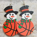 Orecchini pendenti pupazzo di neve in pelle con motivo basket arancione per amanti sport - Pupazzo di Neve Basket