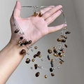 Elegante set di collana multistrato con occhio di tigre e orecchini a goccia coordinati - Set-Argento-Color Caffè