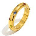 Elegant 18K gold plated stainless steel ring featuring colorful inlaid rhinestones - Round Rhinestone Plain Ring Style (R4702-R5524) - Gold Multicolor