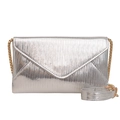Silver metallic envelope crossbody bag with vertical ripple texture and gold chain strap - Silver
