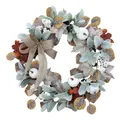 Autumn wreath with sunflowers, white pumpkins, maple leaves and burlap bow on white background - Burlap Bow Flocked Leaf Pumpkin Wreath - 40cm