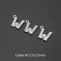 Silver alloy letter W pendant with crystal rhinestones for DIY jewelry making 17x17mm - Letter W (10 Pcs)