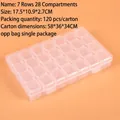 Detailed view of a 28-grid transparent PP plastic organizer box for jewelry and beads - 7 Rows 28-Compartment Nail Art Box (17.5x10.9x2.7cm)