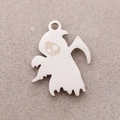 Silver stainless steel ghost pendant with skull face and scythe for DIY jewelry making - Skeleton Ghost / Steel