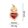 Detailed view of a 28.7mm gold heart pendant with red enamel and white zircon stones - Gold Twisted Sacred Heart (DZ-015)