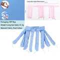 Heatless octopus hair curler in pink and blue rhombus pattern with adjustable straps - 2nd Gen Long / Blue