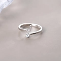 S925 sterling silver open ring featuring an asymmetric sparkling letter J and solitaire stone - Letter J