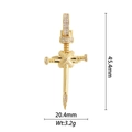 Vue détaillée du pendentif croix dorée pavée avec dimensions 45,4mm par 20,4mm - Croix de Clou en Or Micro Pavé Zirconium