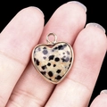Dalmatian jasper heart pendant with golden metal border for DIY jewelry making - Dalmatian Jasper Gold Edging
