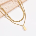 Minimalist gold double layer titanium steel necklace with a polished water drop pendant - 14k / Gold