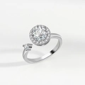 Silver adjustable rotating anxiety ring with halo design and sparkling zircon accents - Adjustable Open / White Gold Single Rhinestone (NJ1043)