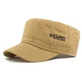 Khaki cotton flat top military cap with MOWRID letter embroidery for sun protection - Khaki