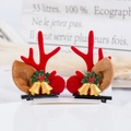 Christmas reindeer antler hair clips with red velvet ears and festive gold bells - 34# Red Antler Clip with Red Bell