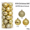 Set di 24 palline di Natale dorate da 8cm con finiture opache, lucide e glitterate - 8cm Oro