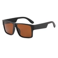 Polarized sunglasses with dark wood grain frame and amber lenses shown from 45-degree angle - Tea Wood Grain Frame Tea Lens