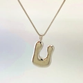Polished silver bubble alphabet necklace with cute 3D puffy letter U pendant - Letter U / Silver