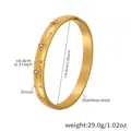 Gold stainless steel bangle with twill design and clover zircon inlay, 0.8cm width - Gold Clover Style (Z163)