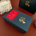 Navy blue jewelry gift box with red soap roses, gold 'LOVE' logo, and a matching gift bag - Dark Blue