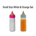 Set aus zwei kleinen magischen verschwindenden Milch- und Saftflaschen für Kinder - Klein / Paar / Weiß/Orange
