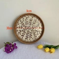 30cm round rattan tray with handcrafted iridescent seashell flower inlay patterns - Wicker Gold Leaf / Small 30*3cm