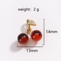 Collana con ciliegia dorata, perle in resina rossa e foglie di zircone, 14x13mm - Ciliegia Rosso Scuro Traslucida Gambo Dorato(03)