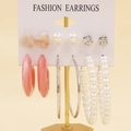 Golden 6-piece fashion earring set with pearls, leopard resin, and rhinestone studs - Resin Pearl Rhinestone Silver (07)
