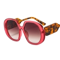 Gafas de sol de gran tamaño con montura roja translúcida y lentes degradadas de carey - C5 Montura Roja Transparente Patilla Leopardo Lentes Doble Té