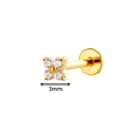 3mm Gouden bloem G23 titanium labret met heldere edelsteen en platte achterkant design - Goud Klein 3mm Interne Schroefdraad