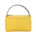 Waterproof yellow PU leather cosmetic bag with grey woven handle and metal zipper - Yellow