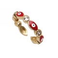 Anillo ajustable de ojo turco en cobre bañado en oro con esmalte y circonitas - Abierto Ajustable / Rojo