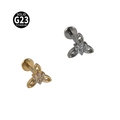 G23 titanium labret studs in gold and silver finish with sparkling zircon floral design - NO-1 (3-Leaf Flower)