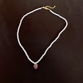 Collier de perles dopamine avec pendentif fraise magenta et fermoir doré pour femmes - Blanc Mûre (72# Collier-3mm)